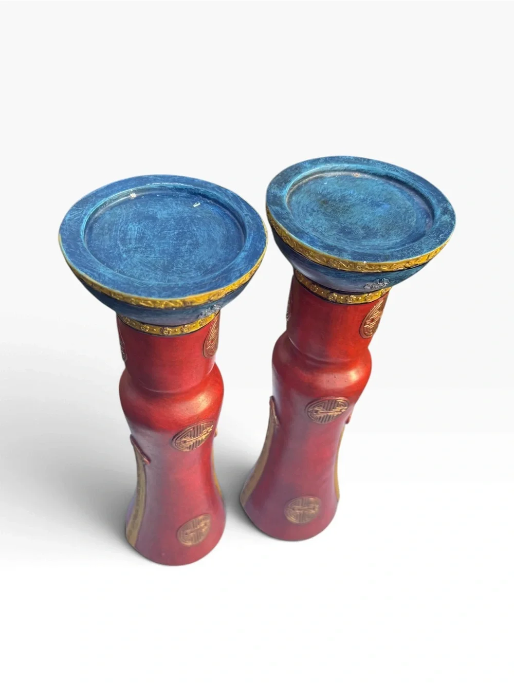 Bohemian Red and Blue Accent Candle Holders- Brand: Hobby Lobby
